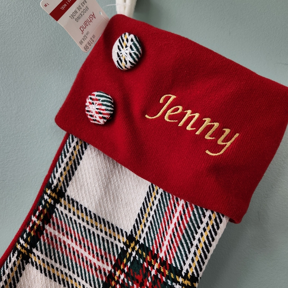 Christmas Stocking with Jenny Embroidered on it.